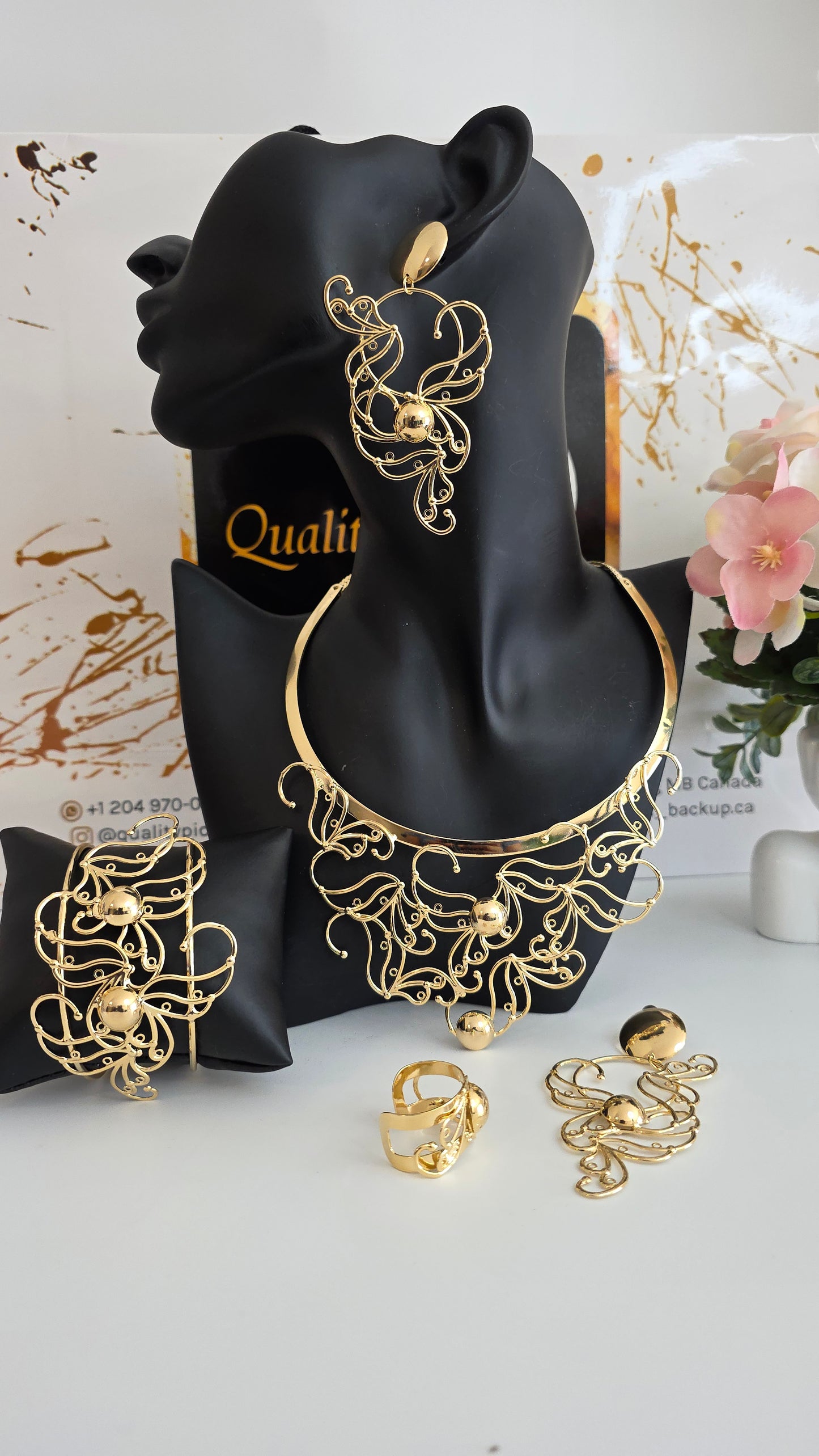 4-Piece Ornate Filigree 18K Brazilian Gold Jewelry Set