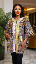 Tribal African Print Batwing Top with Beaded Embellishment