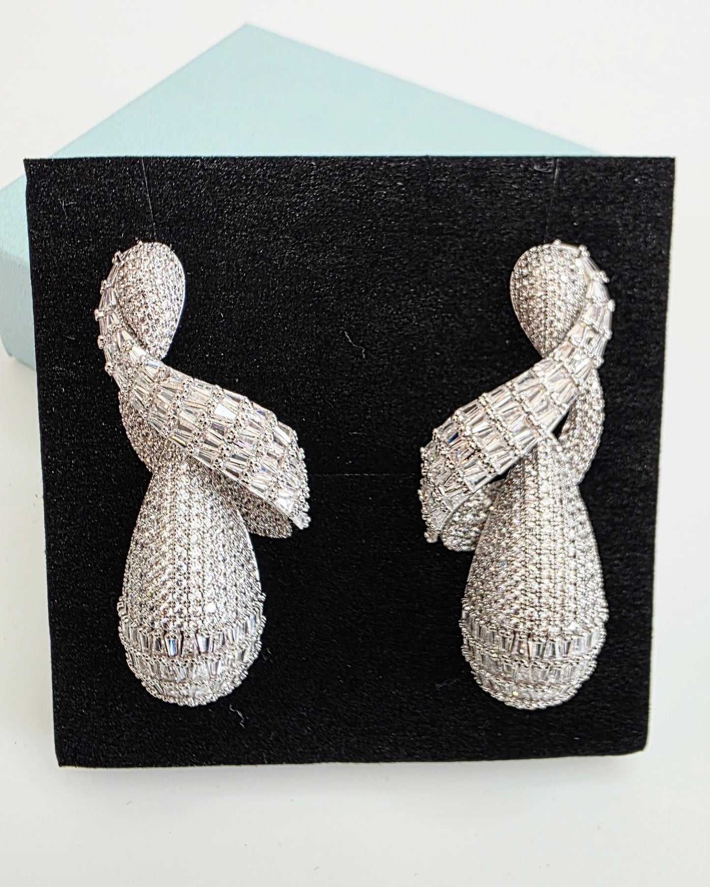 Baguette Luxury CZ Twisted Drop Earrings