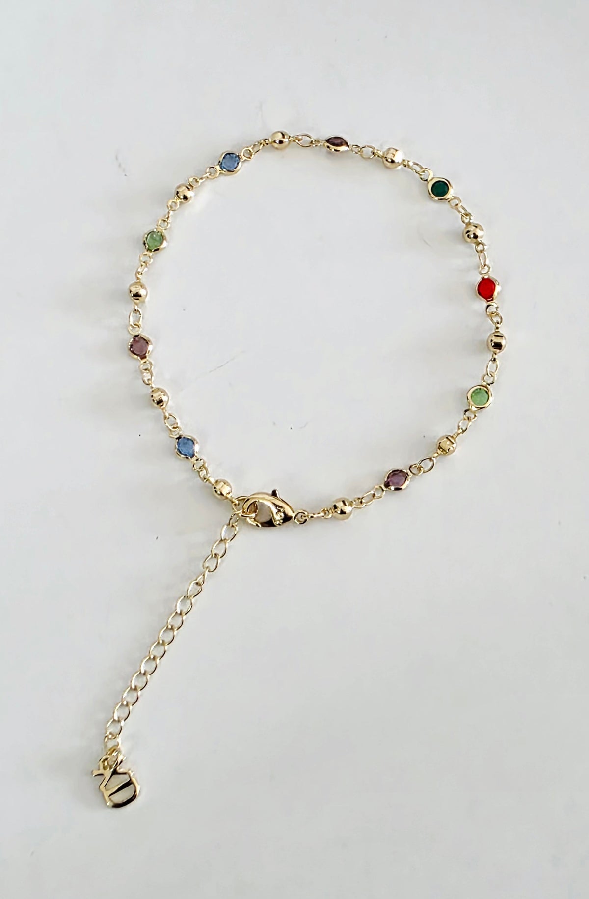 Gold Multicolour Crystal Bezel Anklet