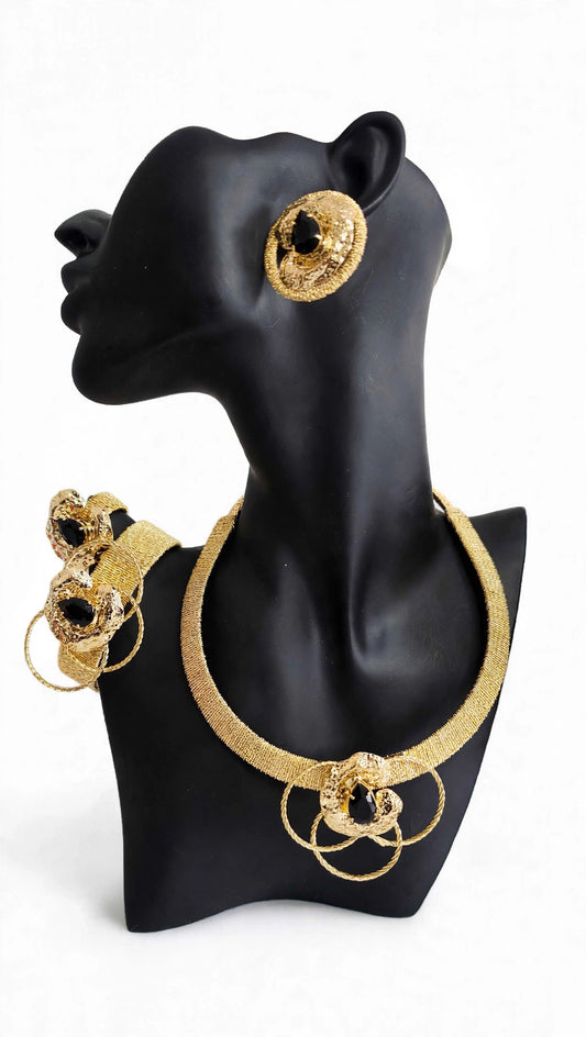 Black Stone Mesh 4-Piece Set | 18 Karat Brazilian Gold-Tone