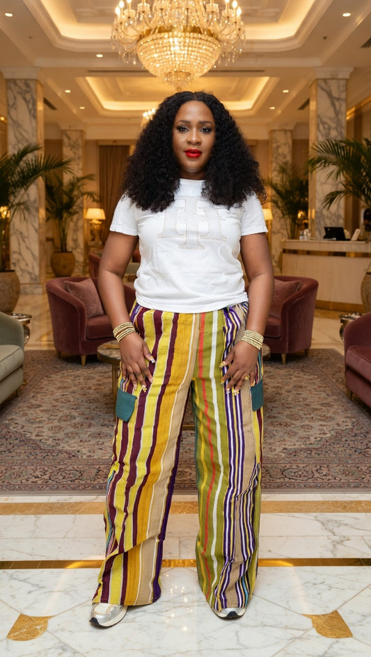 Aso-Oke Stripes Wide-Leg Cargo Pant