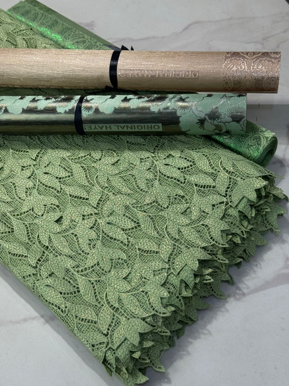 Sage Green African Guipure Cord Lace Fabric – 5 Yards