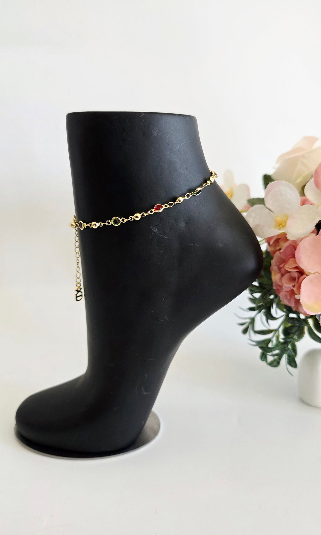 Gold Multicolour Crystal Bezel Anklet