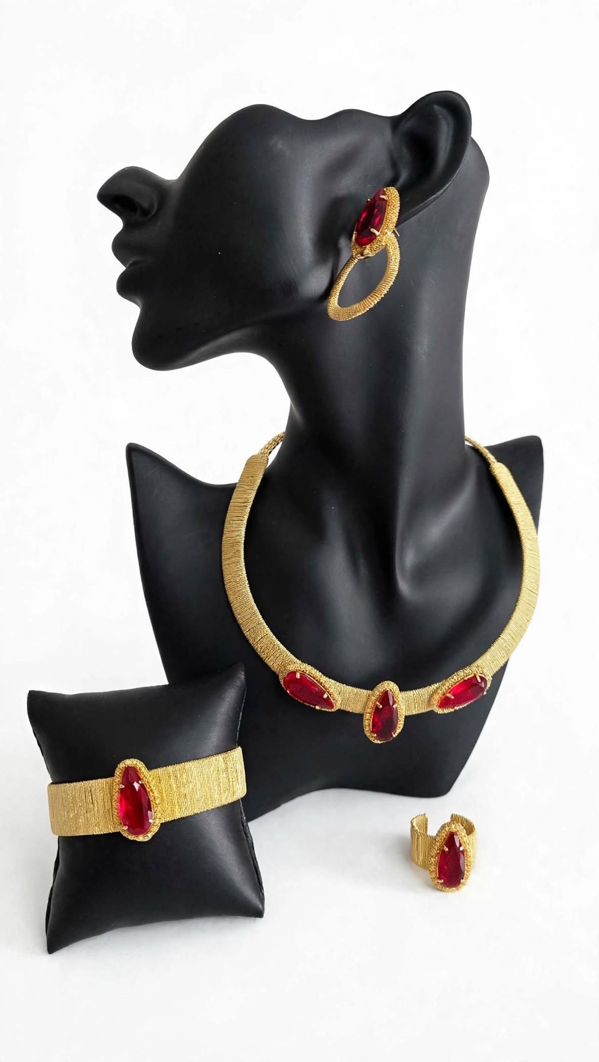 Ruby Red Gemstone 4-Piece Set | 18 Karat Brazilian Gold-Tone