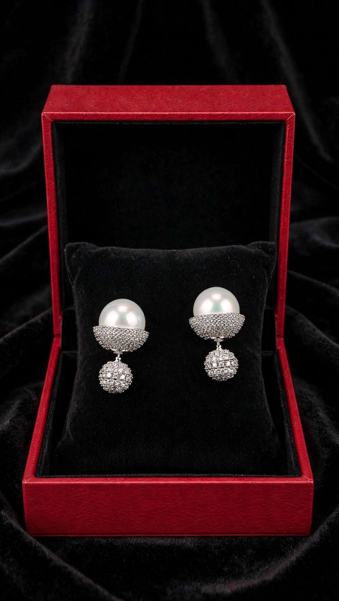 Silver Pavé Pearl Drop Earrings