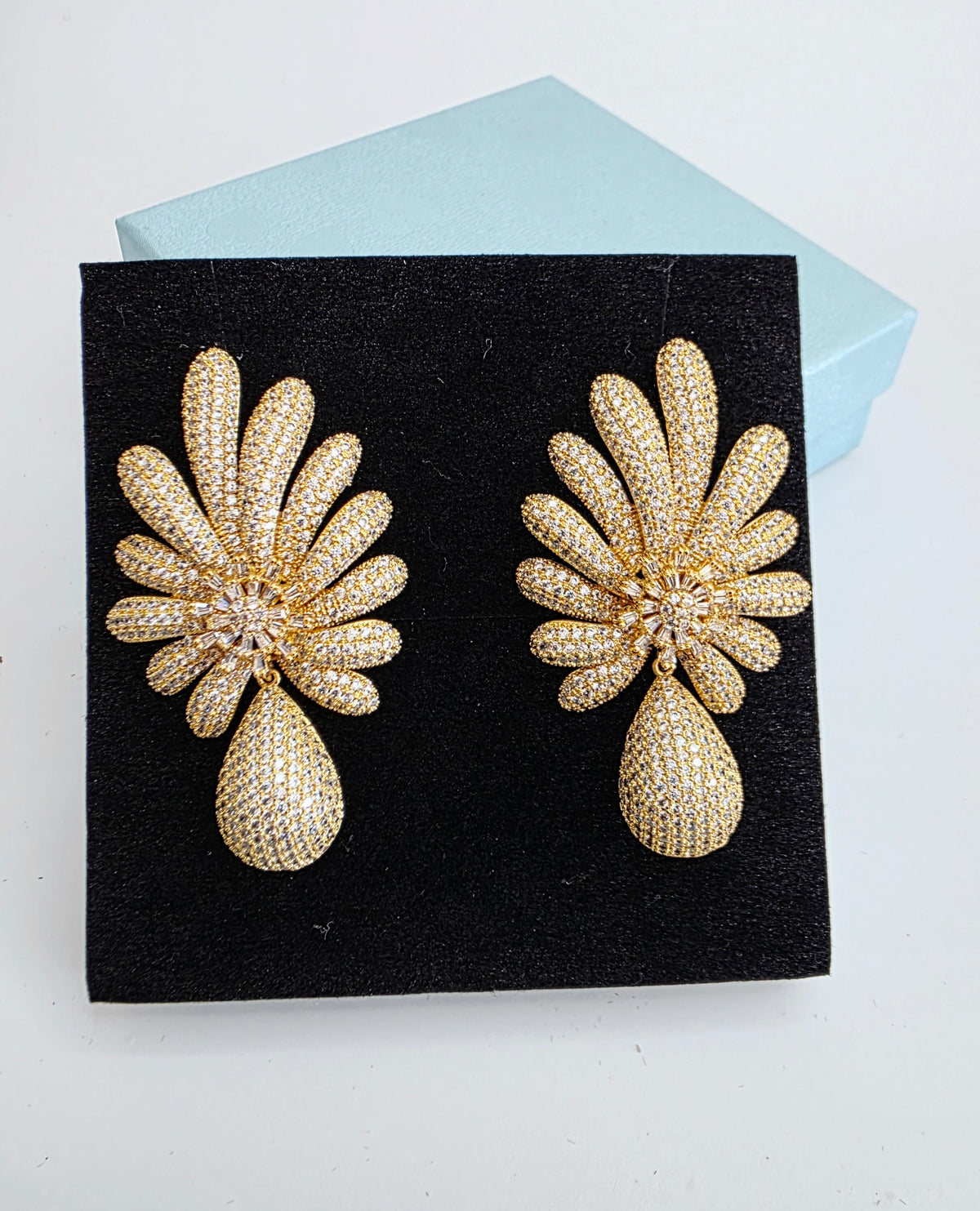 Petal Fan CZ Teardrop Earrings