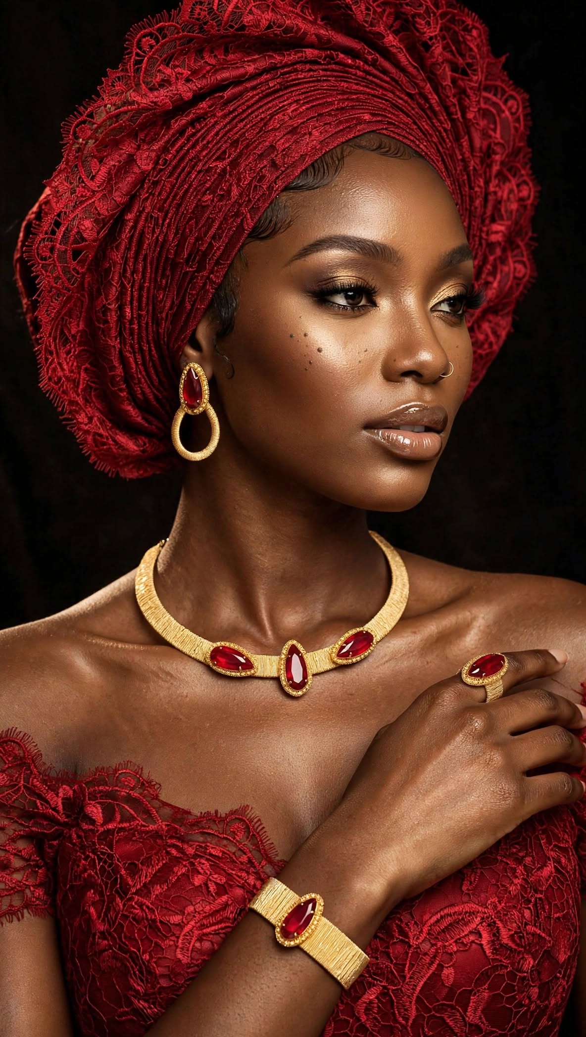 Ruby Red Gemstone 4-Piece Set | 18 Karat Brazilian Gold-Tone
