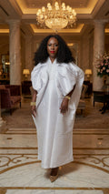 White Luxury Puff-Sleeve Kaftan Maxi Dress