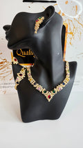Multicolour CZ Floral Leaf 4pcs Jewelry Set – Necklace, Bracelet & Earrings