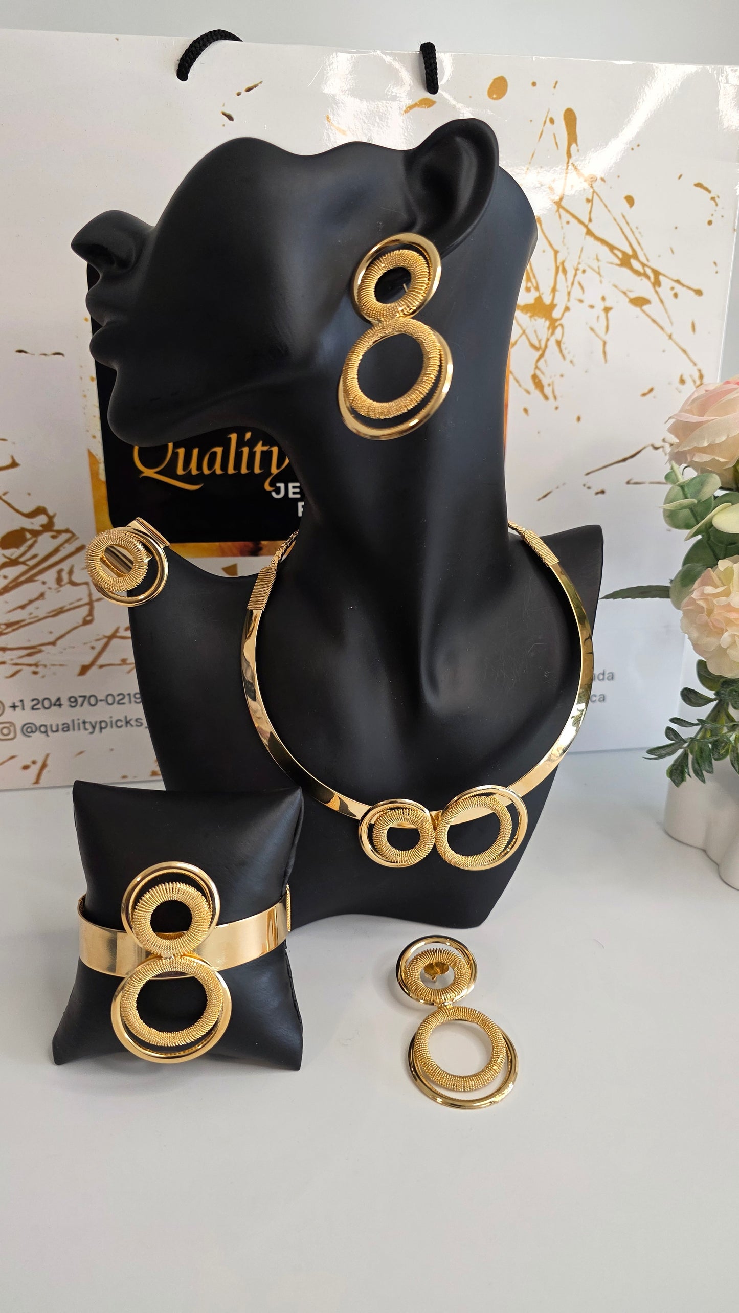 4-Piece Circular Design 18K Brazilian Gold Jewelry Set