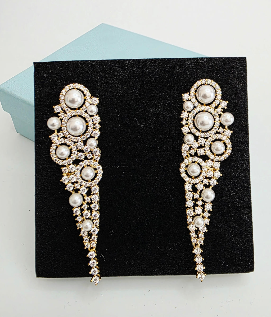 Pearl & CZ Cascading Chandelier Earrings