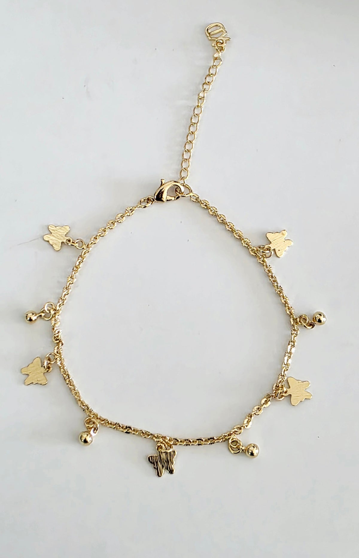 Gold Butterfly & Ball Charm Anklet