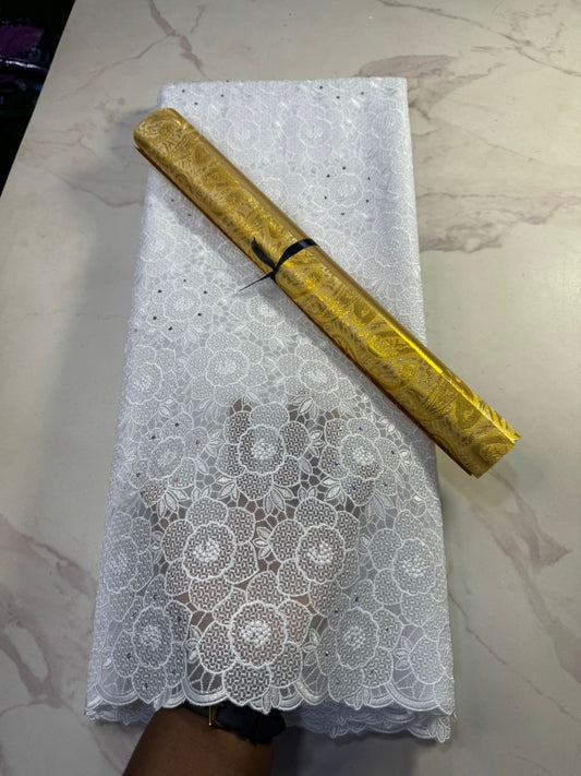 Luxury White Swiss Voile Lace Fabric – 5 Yards