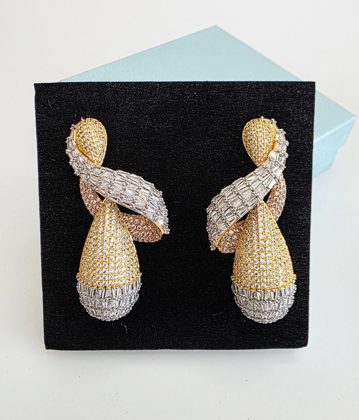 Baguette Luxury CZ Twisted Drop Earrings