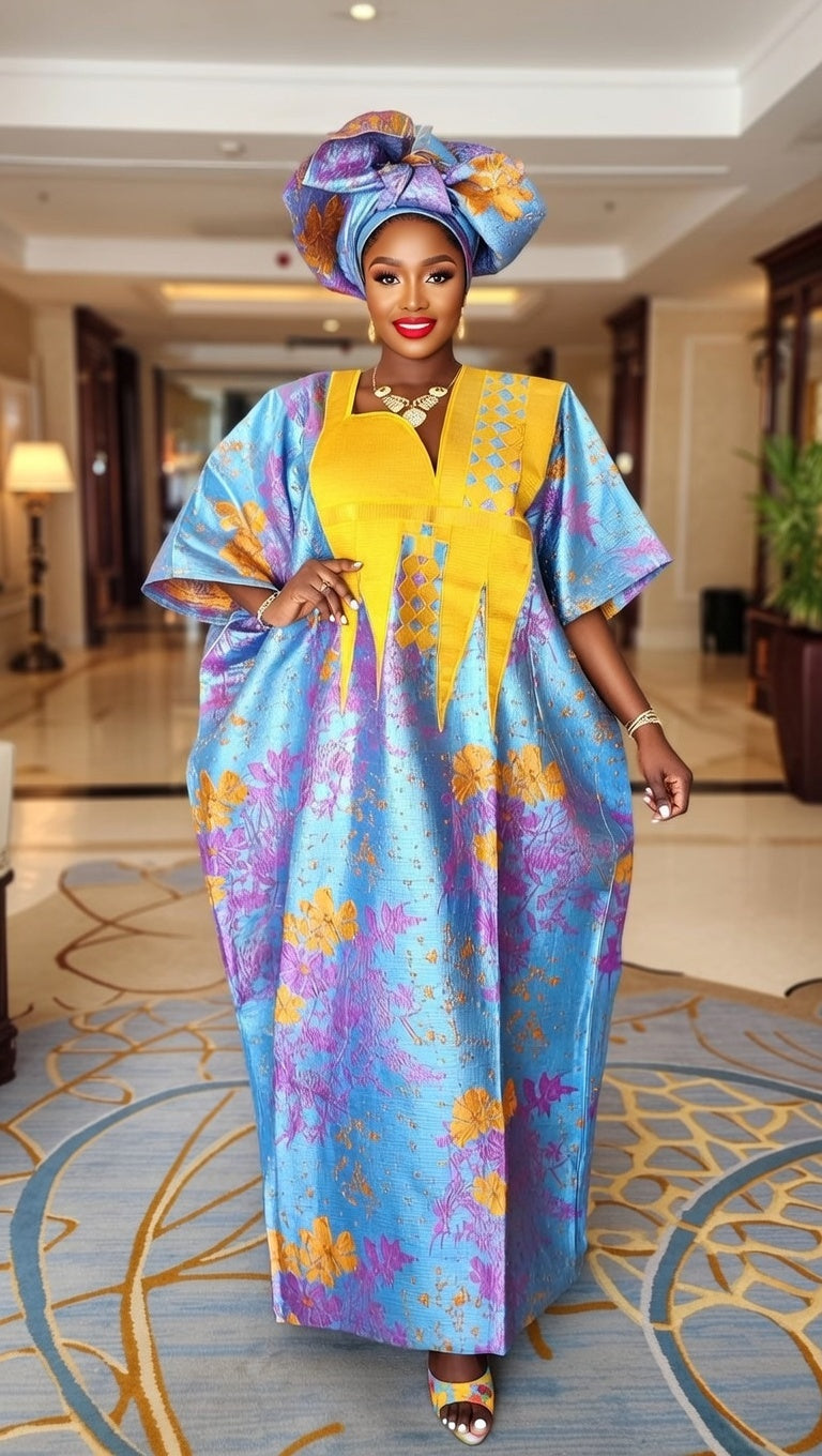 XXL Luxury Brocade Kaftan Dress with Gele - Plus Size