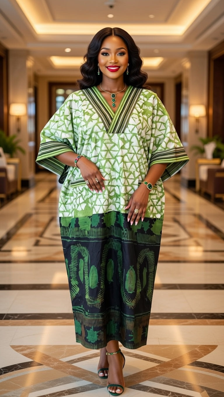 Elegant Green African Adire and Asooke Combo