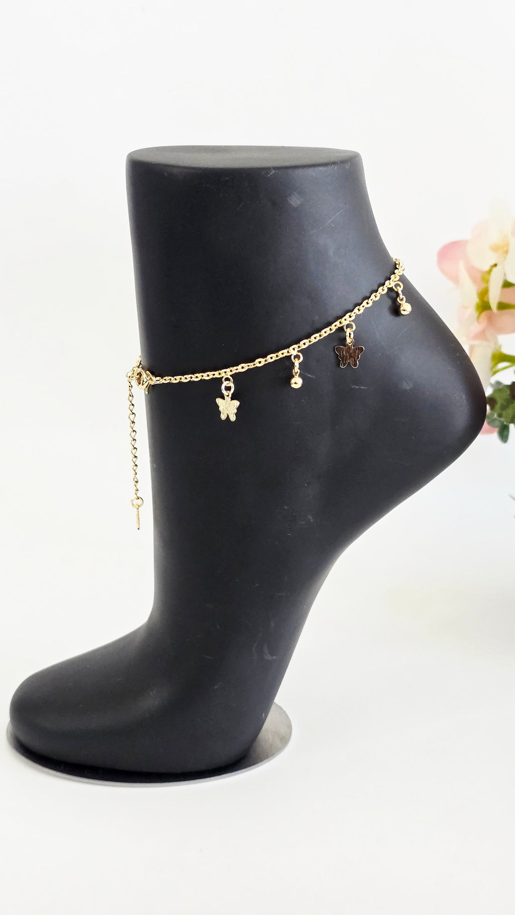 Gold Butterfly & Ball Charm Anklet