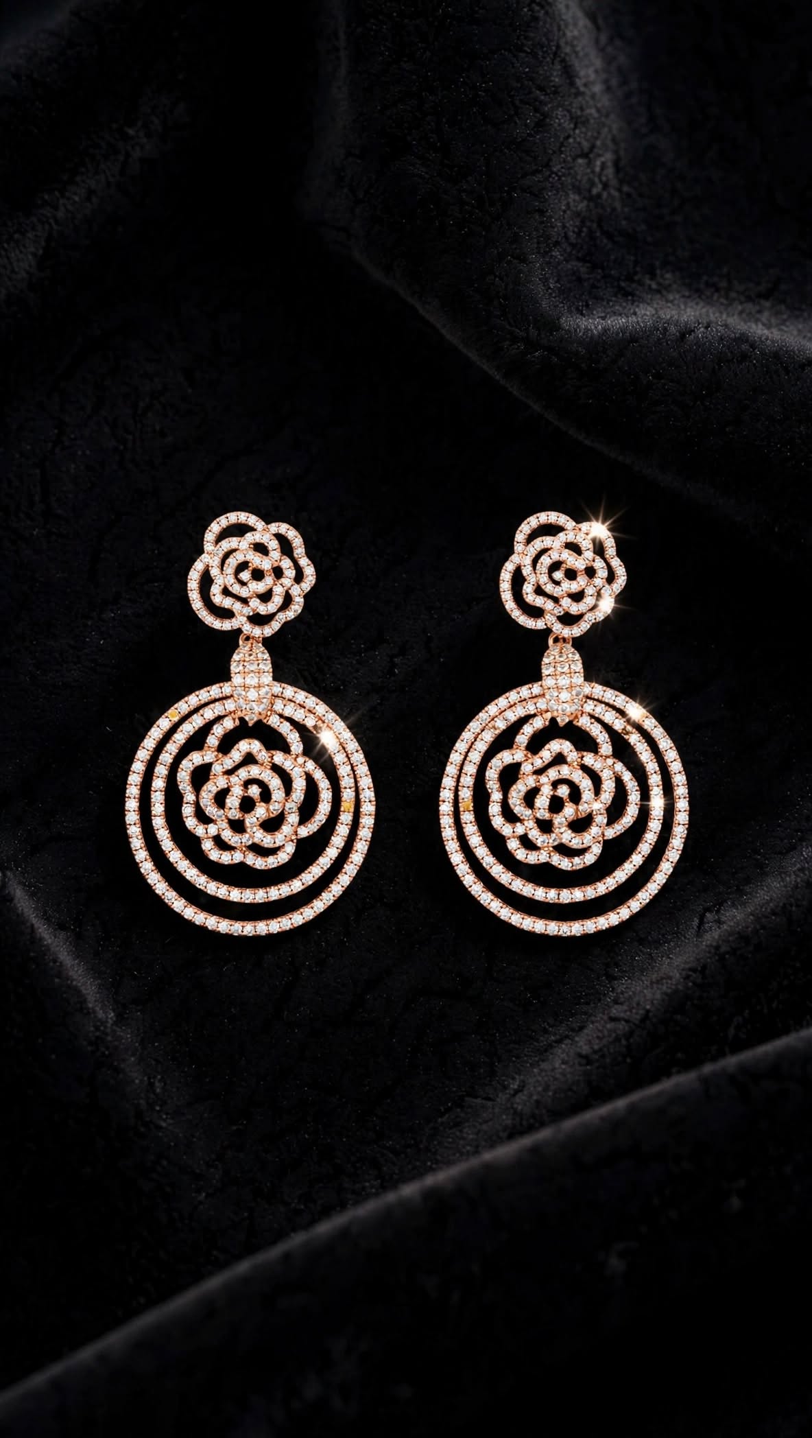 Camellia Orbit Drop Earrings – Rose Gold