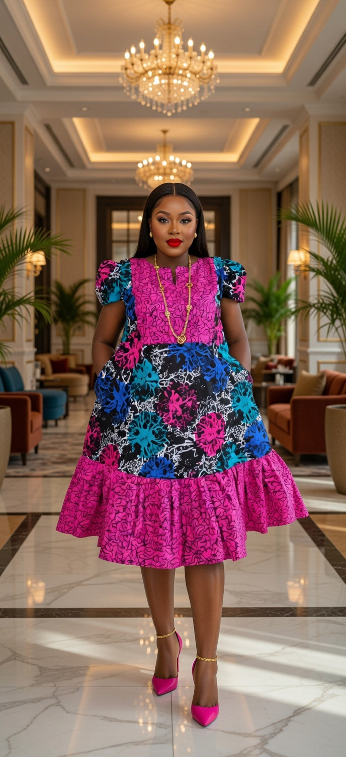 Vibrant Ankara Tiered Dress - African Print
