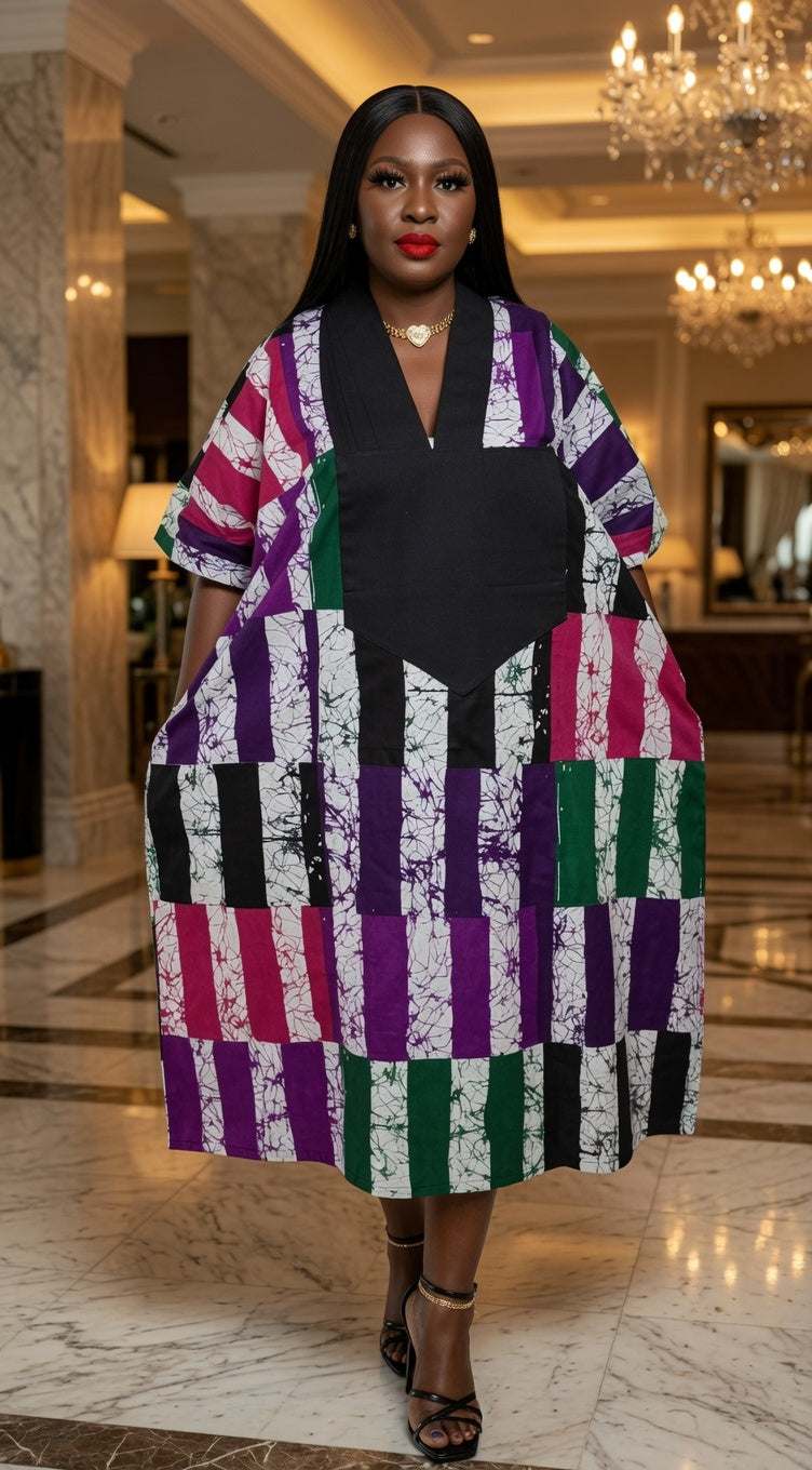 Multicolour Ankara Midi Dress Perfect for Size L and XL (12-16)